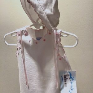 NWT Luli & Me White Pique w Pink Embroidery Dress and Bonnet - size 3mo